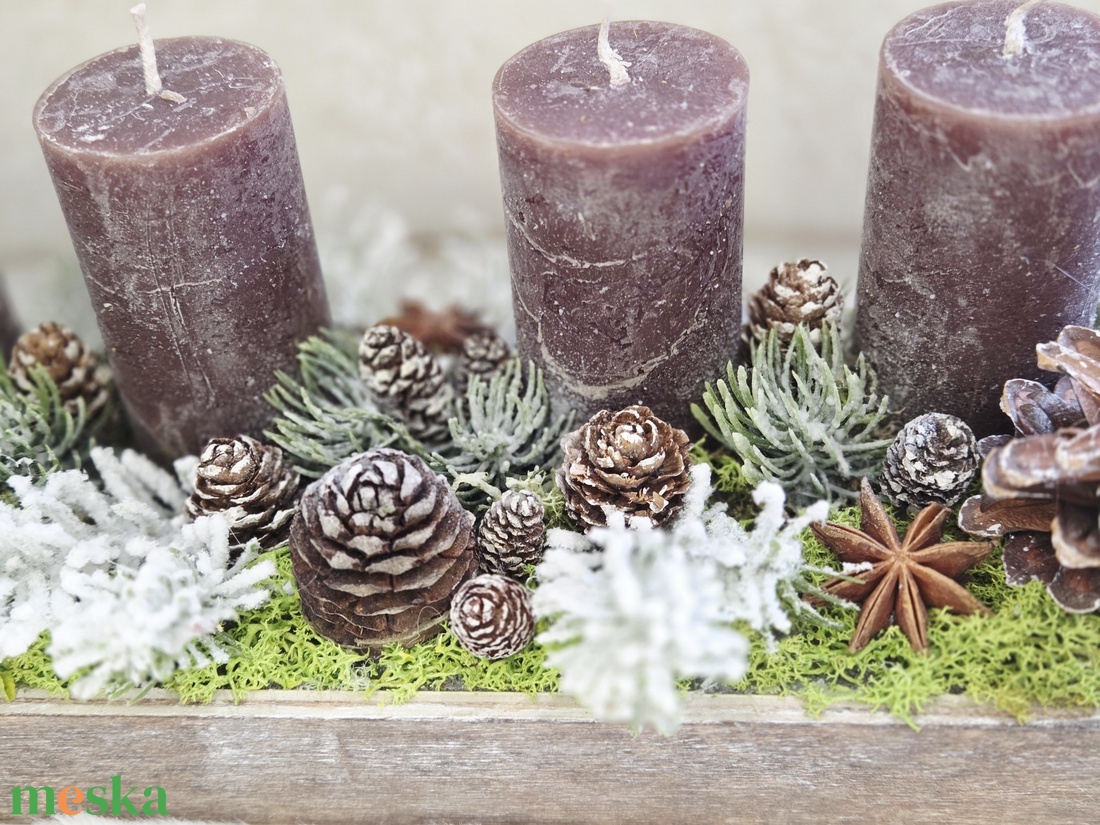 Temészetes barna adventi asztaldísz  - karácsony - adventi díszek - adventi koszorú - Meska.hu