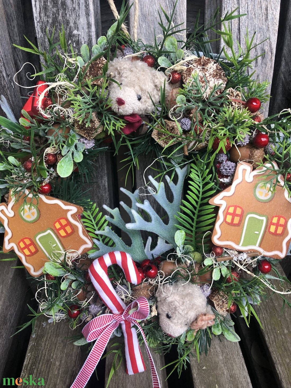 Karácsonyi ajtódísz macikkal, mézikkel - karácsony - karácsonyi lakásdekoráció - karácsonyi ajtódíszek - Meska.hu