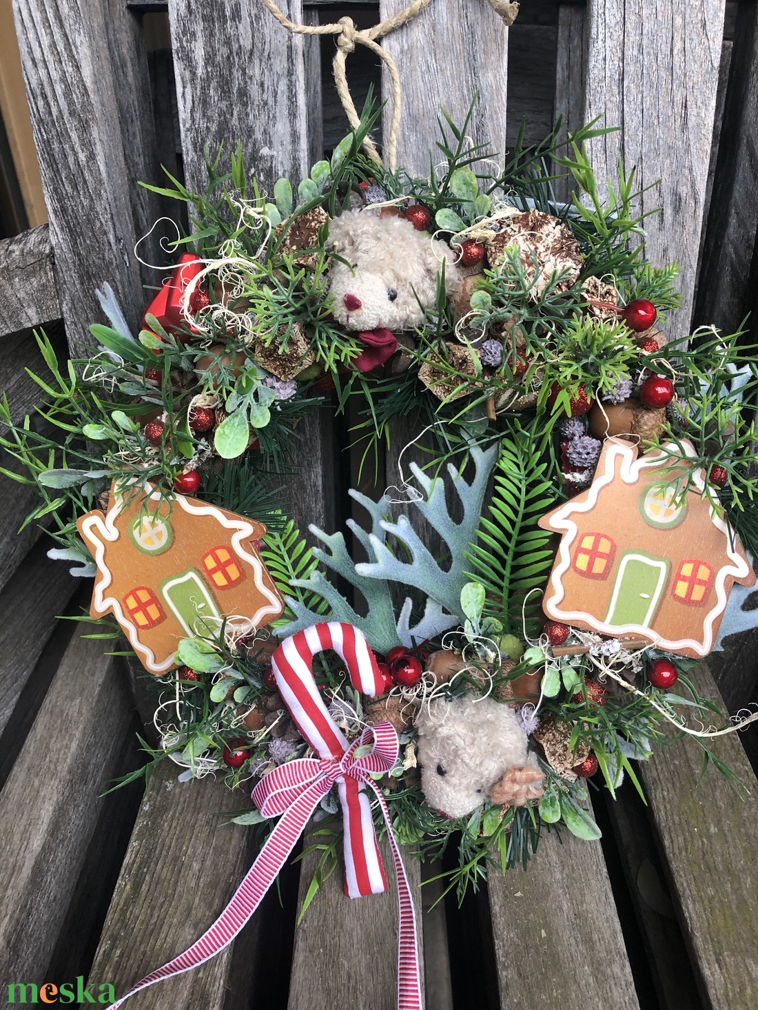Karácsonyi ajtódísz macikkal, mézikkel - karácsony - karácsonyi lakásdekoráció - karácsonyi ajtódíszek - Meska.hu
