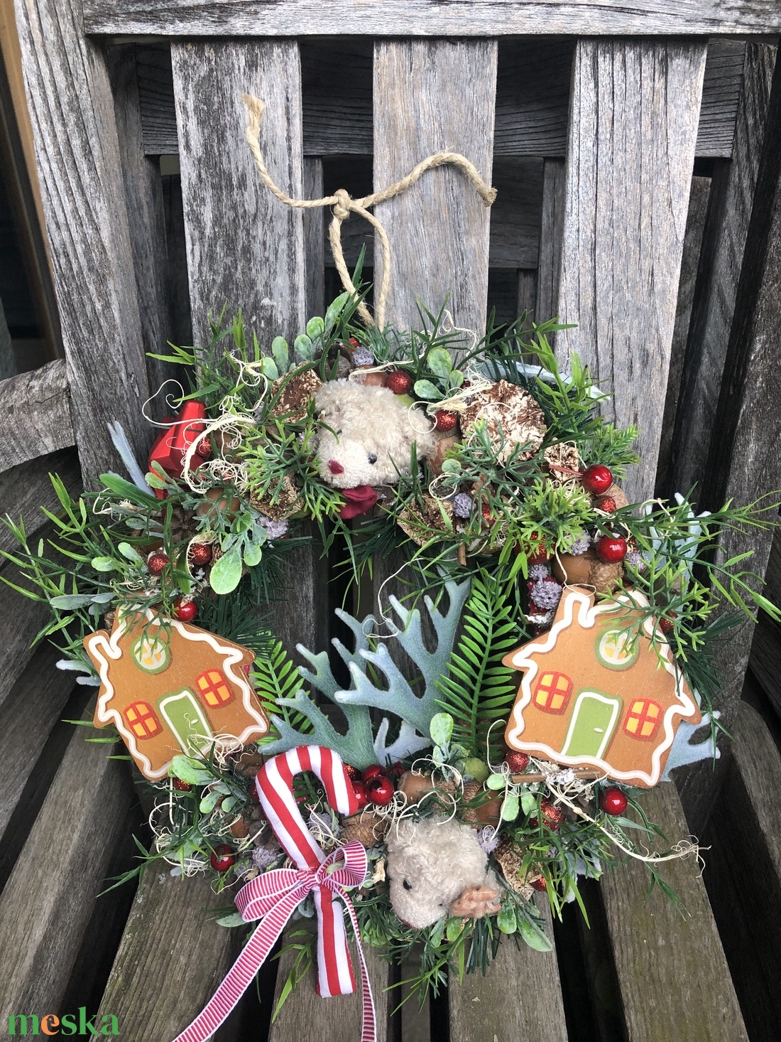 Karácsonyi ajtódísz macikkal, mézikkel - karácsony - karácsonyi lakásdekoráció - karácsonyi ajtódíszek - Meska.hu