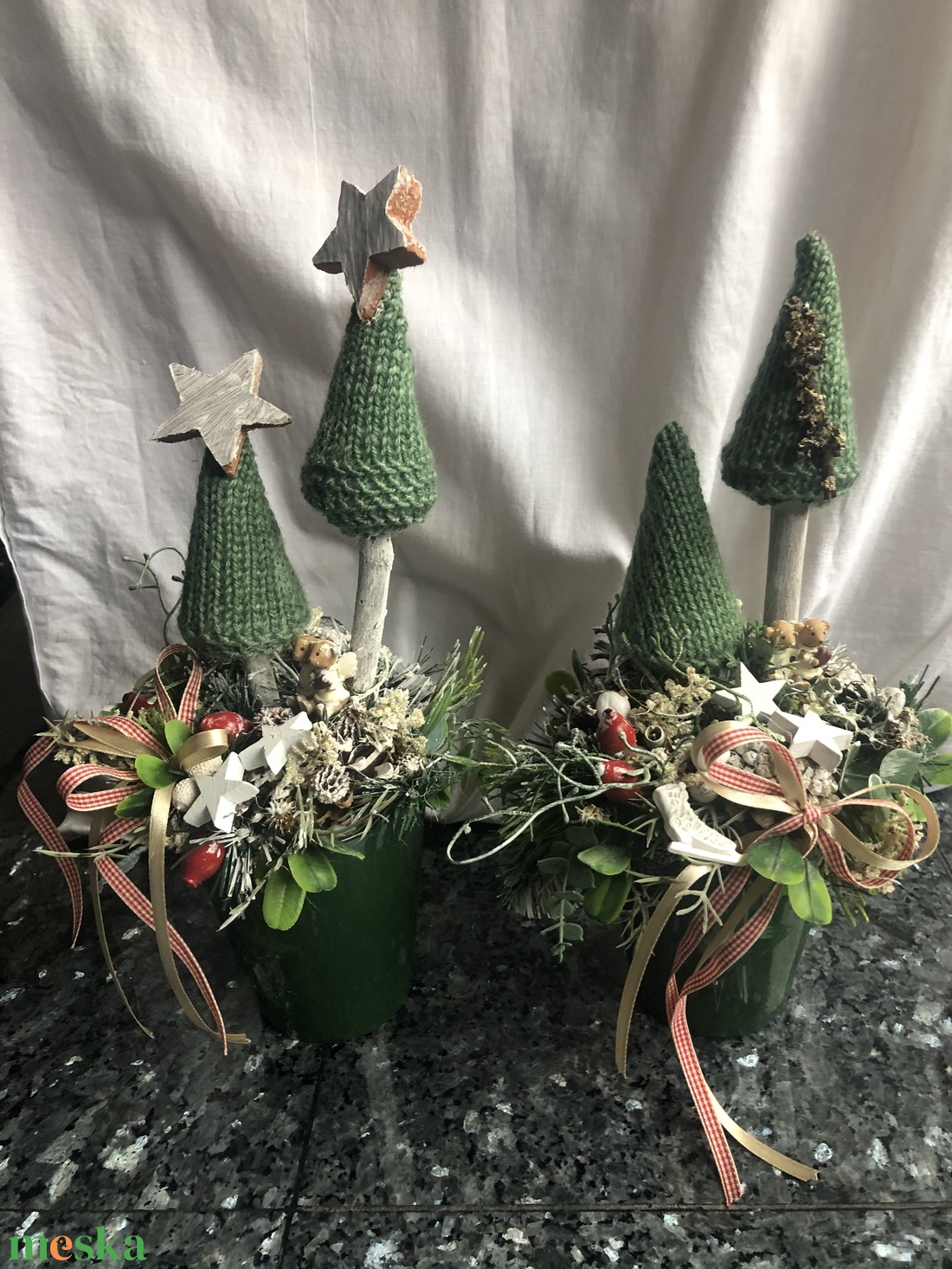 Karácsonyi asztaldíszek zöldben - karácsony - karácsonyi lakásdekoráció - ünnepi asztaldekoráció - Meska.hu