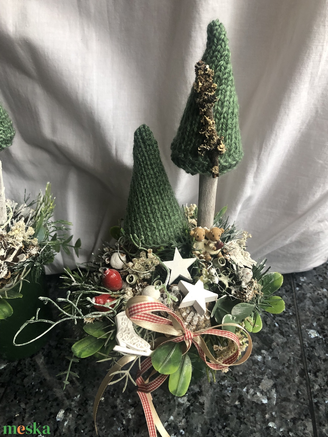 Karácsonyi asztaldíszek zöldben - karácsony - karácsonyi lakásdekoráció - ünnepi asztaldekoráció - Meska.hu