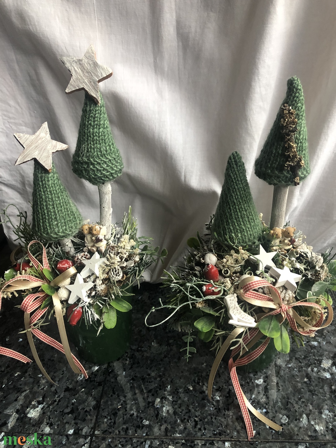 Karácsonyi asztaldíszek zöldben - karácsony - karácsonyi lakásdekoráció - ünnepi asztaldekoráció - Meska.hu