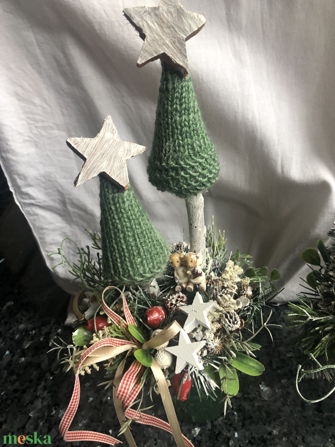 Karácsonyi asztaldíszek zöldben - karácsony - karácsonyi lakásdekoráció - ünnepi asztaldekoráció - Meska.hu