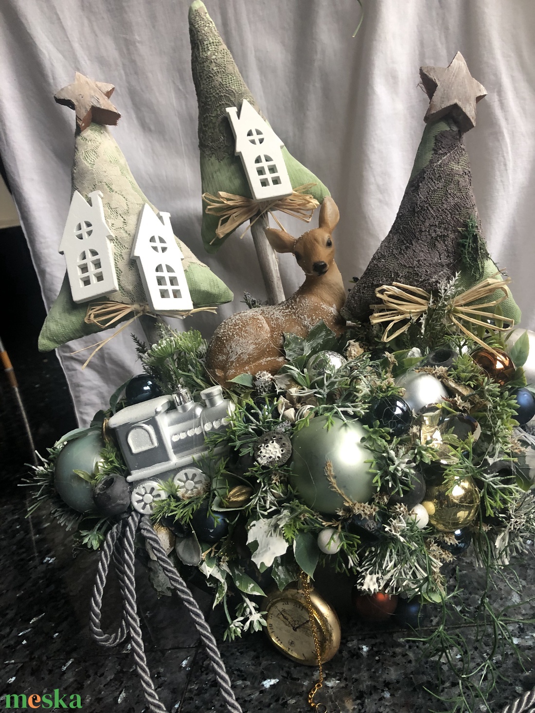 Karácsonyi asztaldísz ovális tálban - karácsony - karácsonyi lakásdekoráció - ünnepi asztaldekoráció - Meska.hu