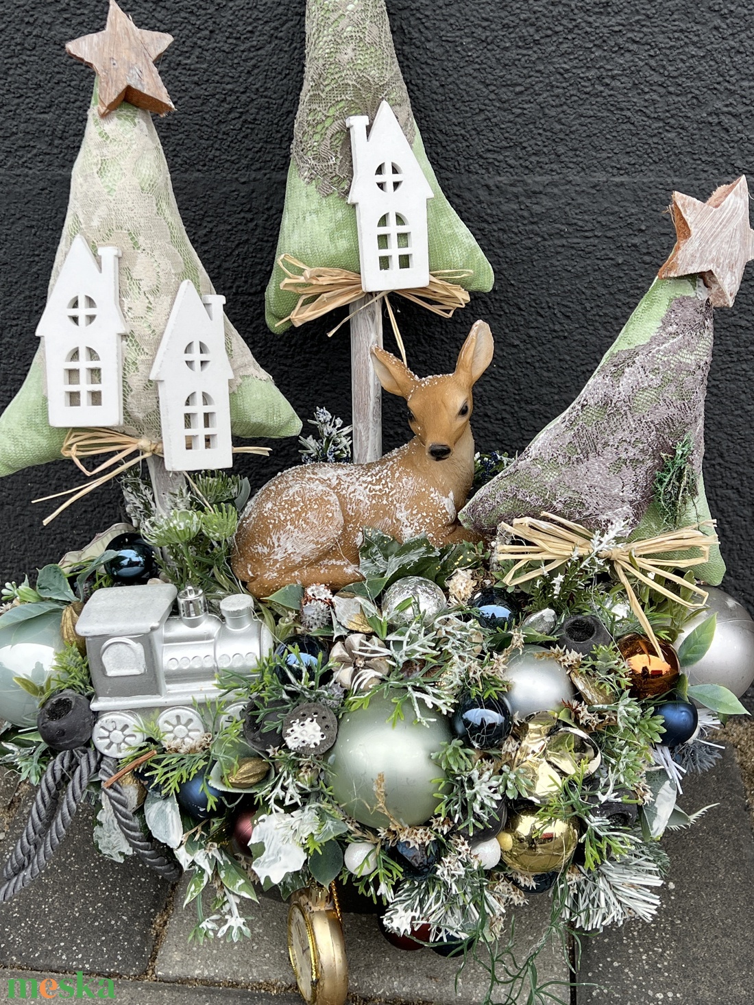 Karácsonyi asztaldísz ovális tálban - karácsony - karácsonyi lakásdekoráció - ünnepi asztaldekoráció - Meska.hu