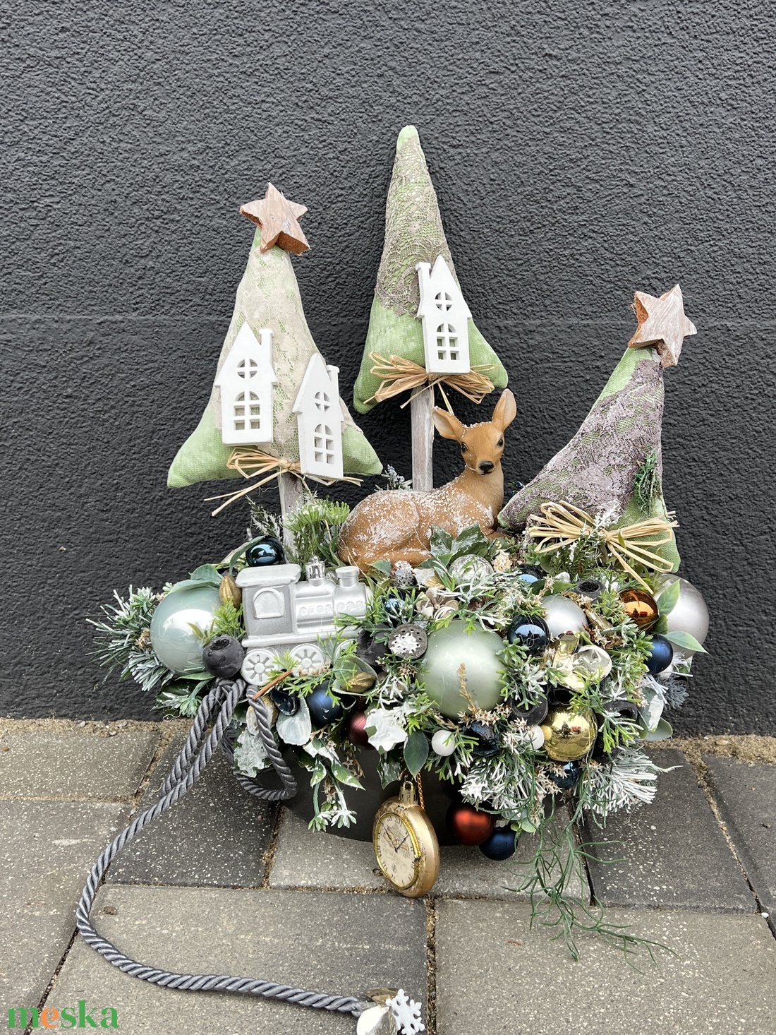 Karácsonyi asztaldísz ovális tálban - karácsony - karácsonyi lakásdekoráció - ünnepi asztaldekoráció - Meska.hu