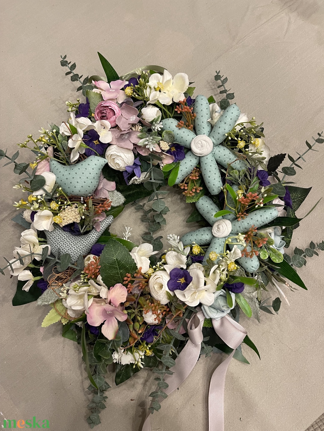 Ajtódísz tavasz-nyár textil margarétákkal - otthon & életmód - dekoráció - ajtó- és ablak dekoráció - ajtódísz & kopogtató - Meska.hu