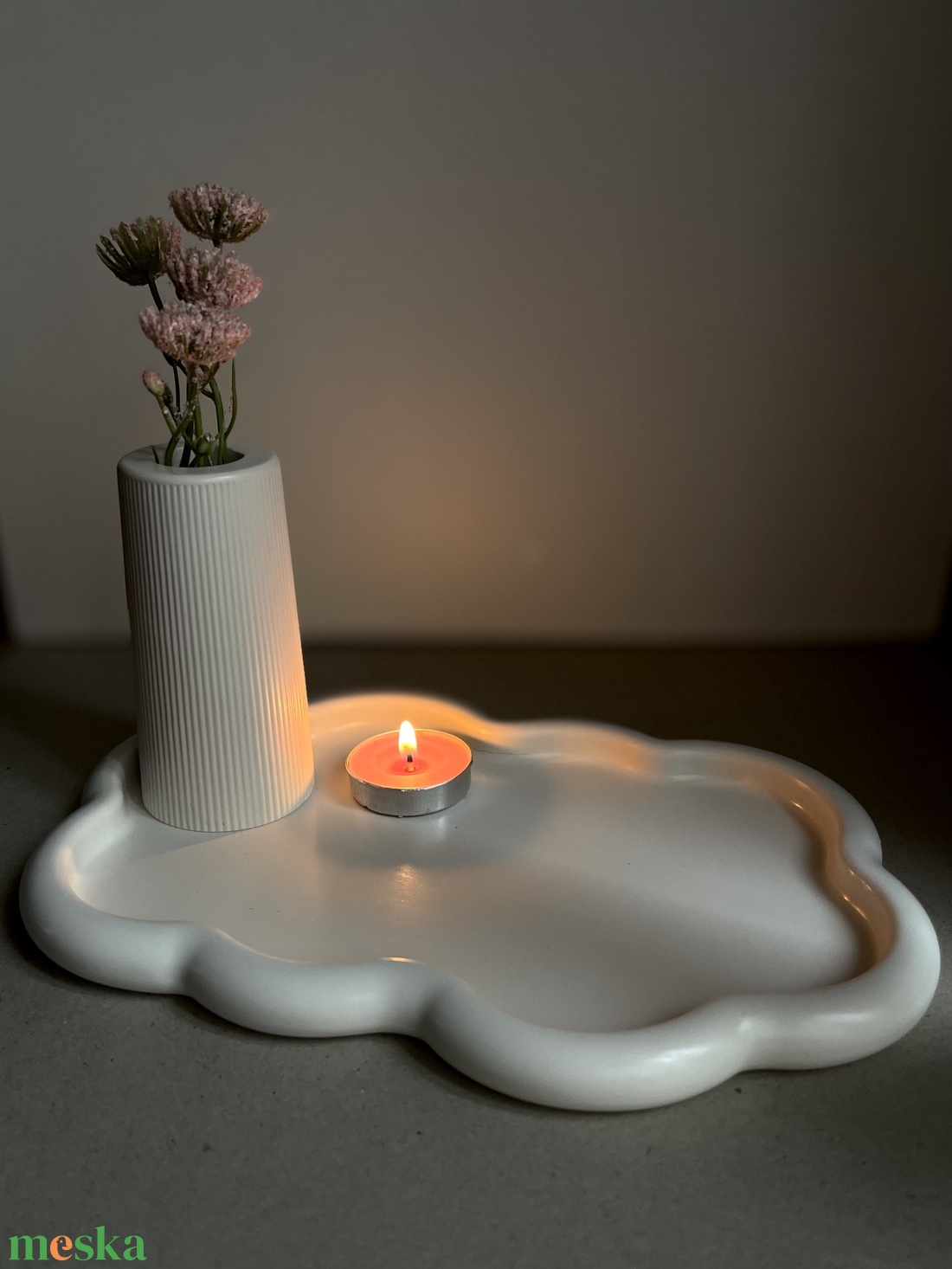 Felhő tálca henger bordázott váza szett - otthon & életmód - dekoráció - asztal és polc dekoráció - asztaldísz - Meska.hu