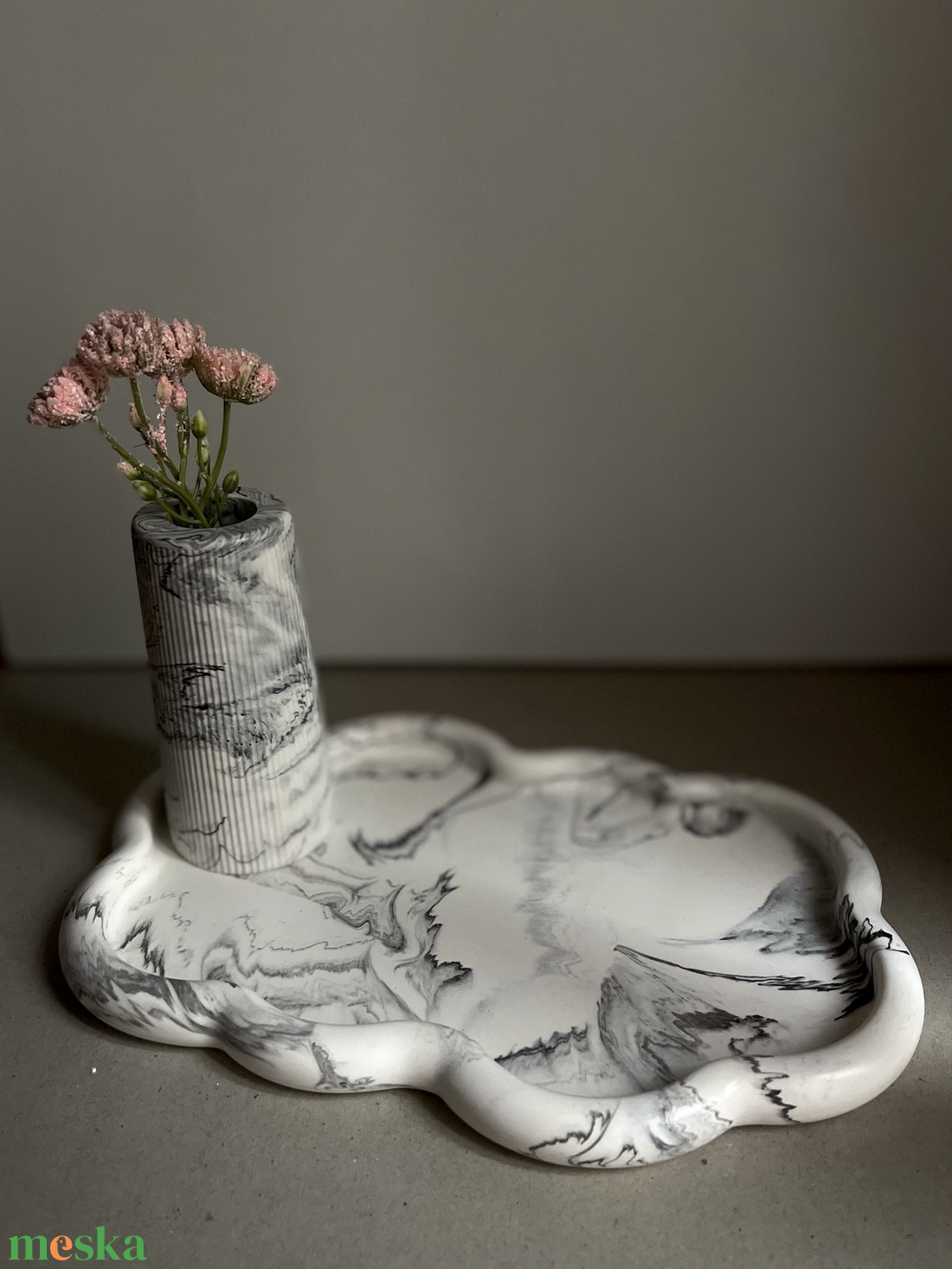 Felhő tálca henger bordázott váza szett - otthon & életmód - dekoráció - asztal és polc dekoráció - asztaldísz - Meska.hu