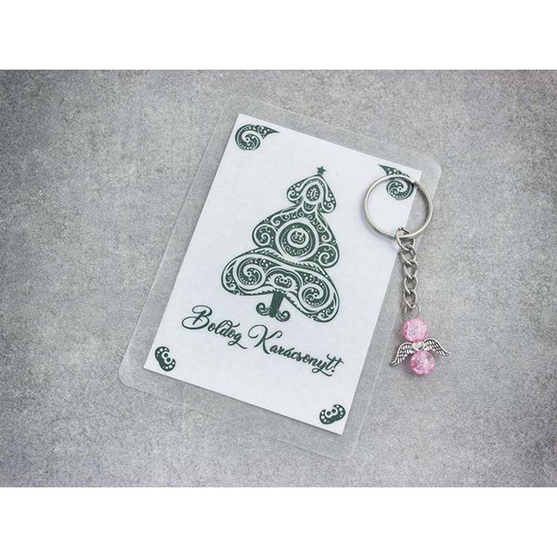 Boldog Karácsonyt rózsaszín angyal medálos kulcstartó -  - Meska.hu