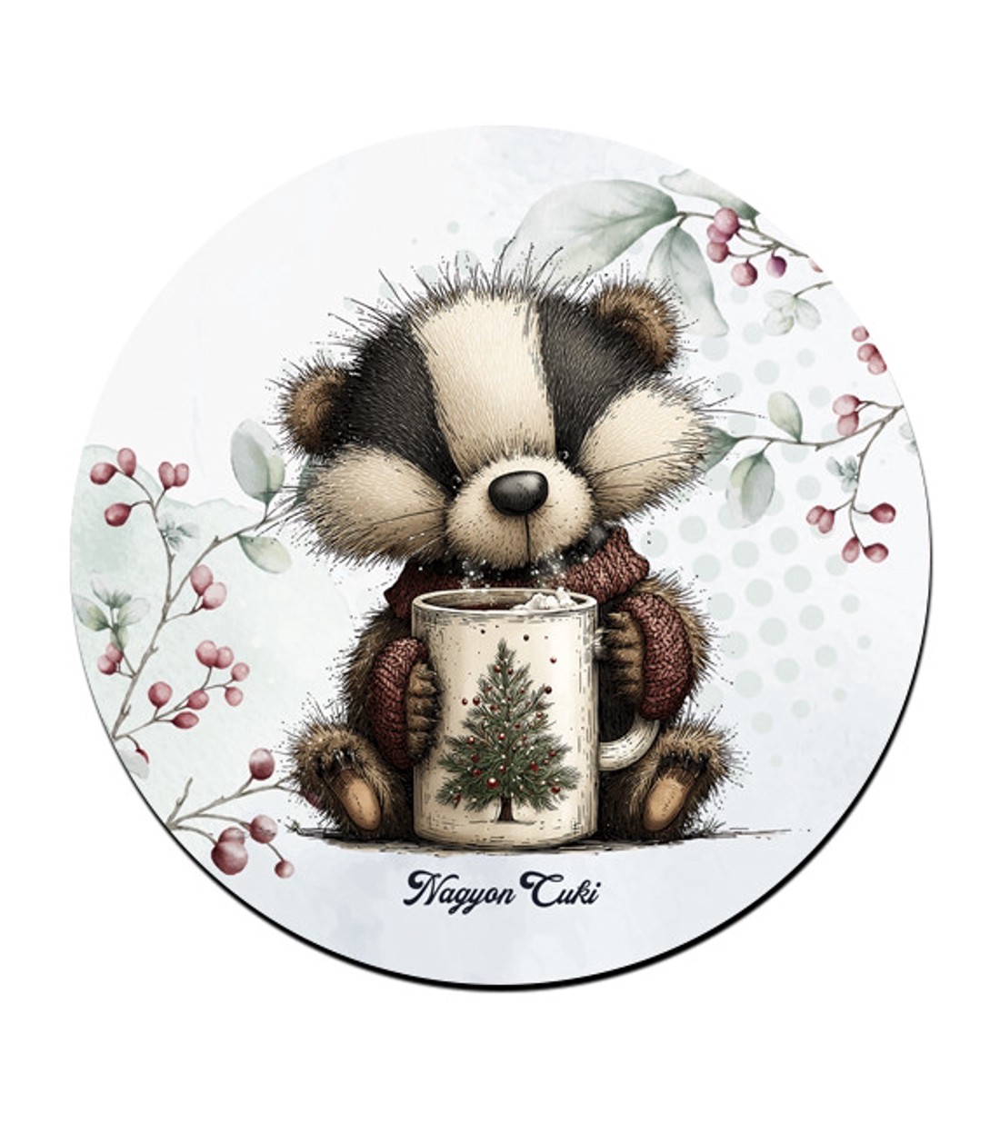 Cuki téli borz egy kávéval mintás pohár alátét -  - Meska.hu