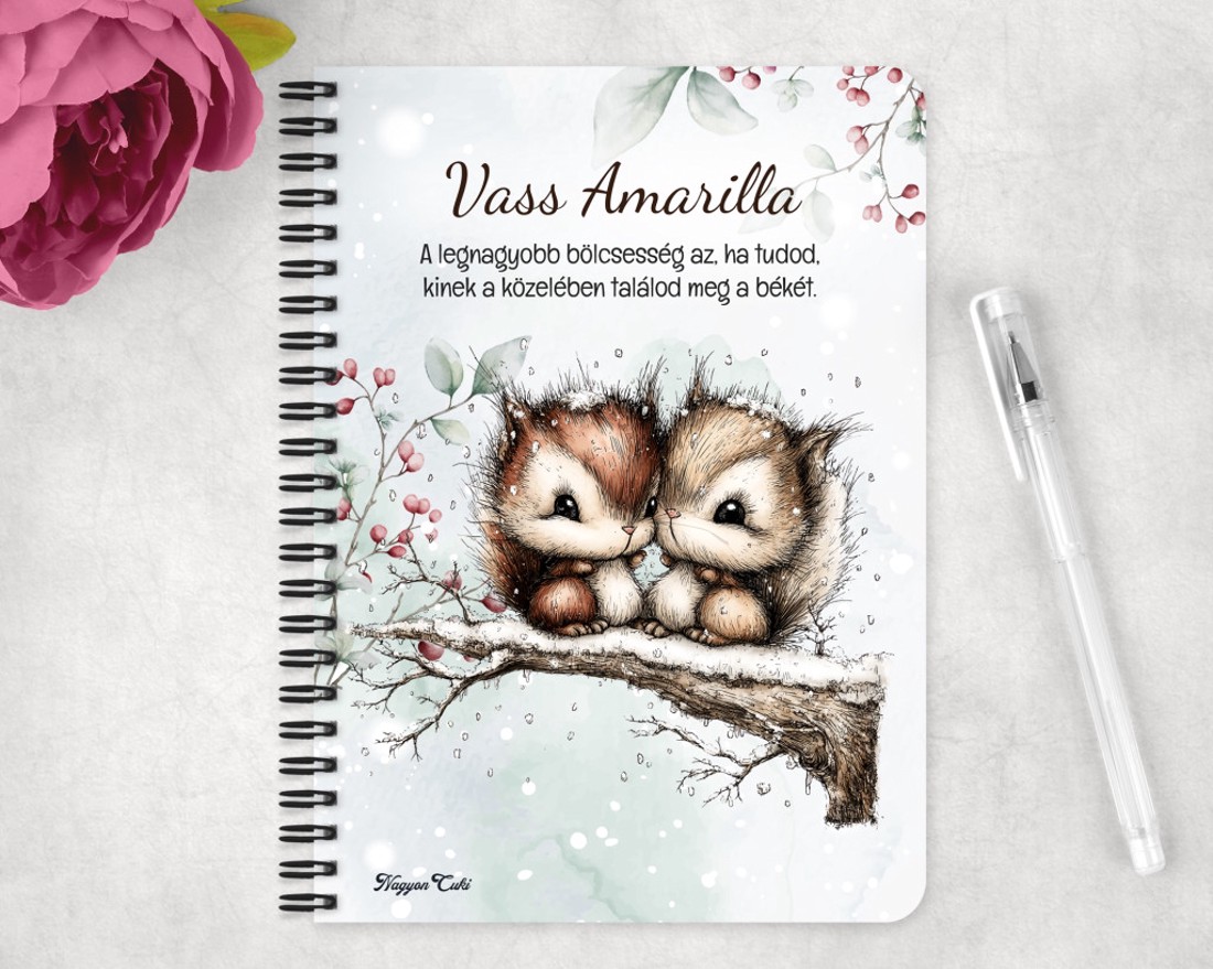 Személyre szabható - Cuki téli mókuskák mintás A6-os füzet - otthon & életmód - papír, írószer - jegyzetfüzet & napló - Meska.hu