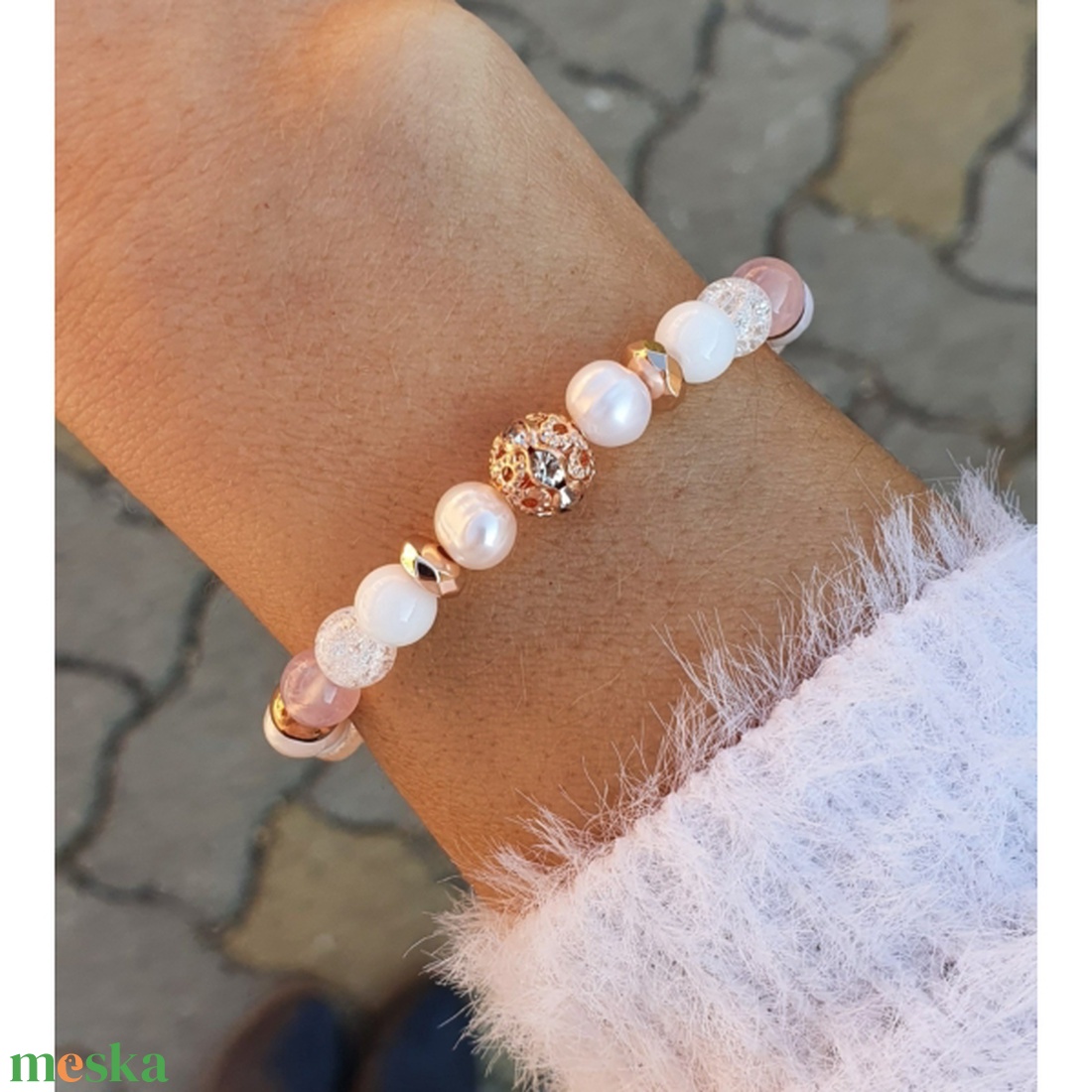 Yvonne Design rosegold luxury kristálykarkötő - ékszer - karkötő - ásványkarkötő - Meska.hu