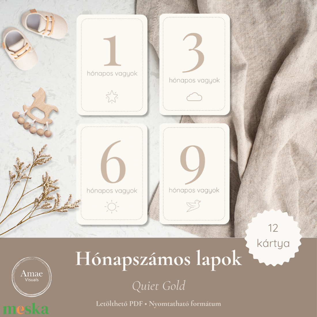 Hónapszámos lapok csomag  Quiet Gold   Letölthető PDF  Amae Visuals - művészet - grafika & illusztráció - digitális - Meska.hu