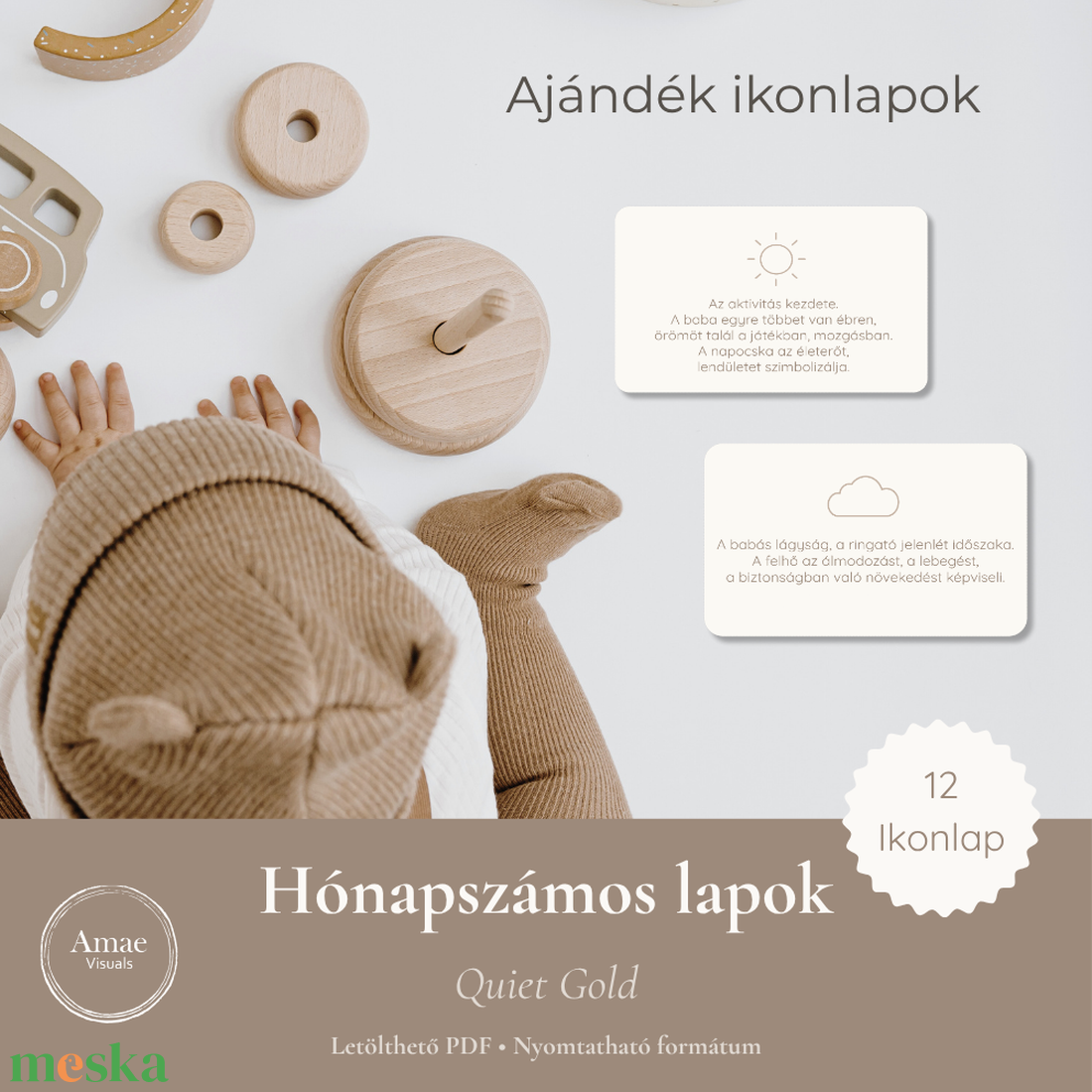 Hónapszámos lapok csomag  Quiet Gold   Letölthető PDF  Amae Visuals - művészet - grafika & illusztráció - digitális - Meska.hu