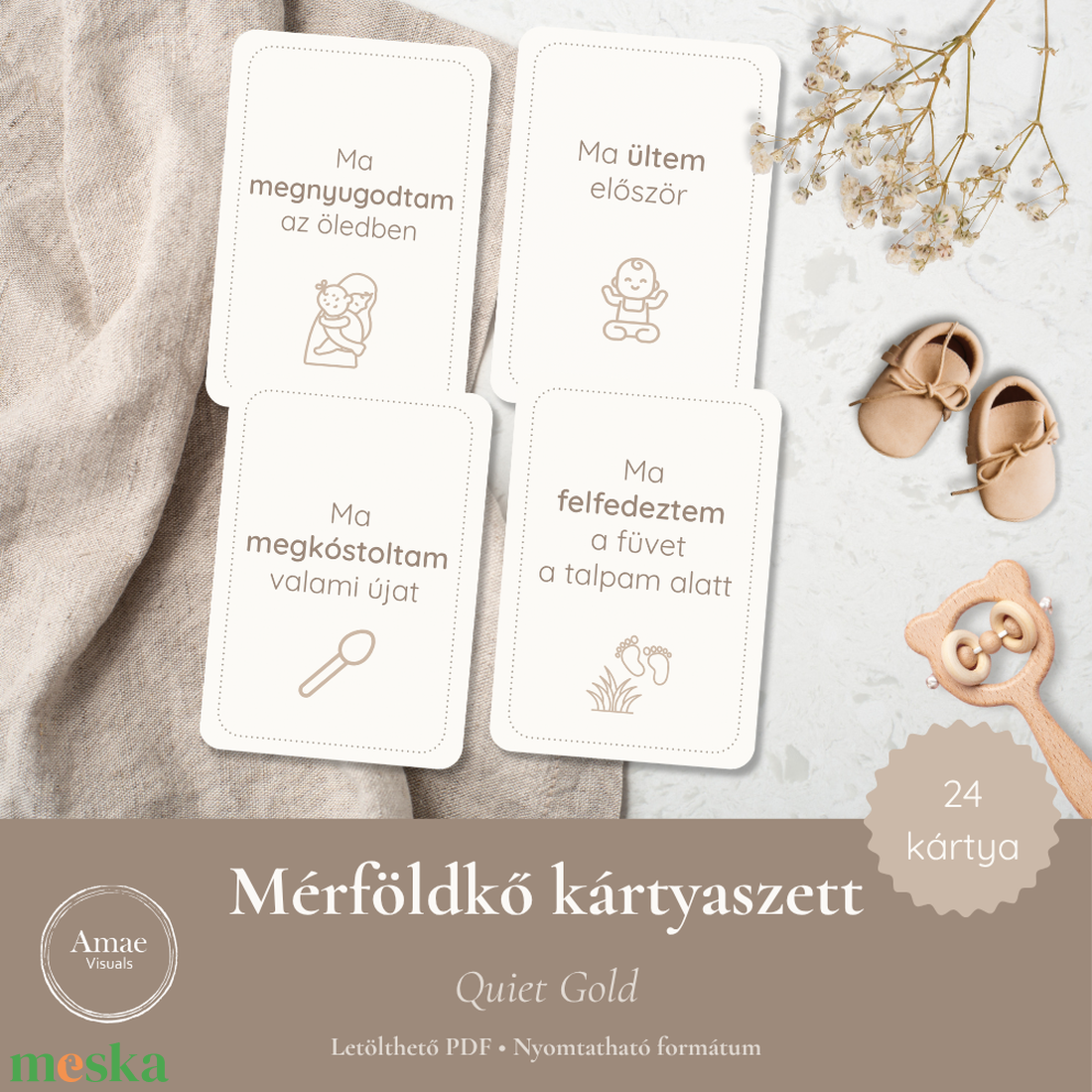 Mérföldkő kártyák csomag  Quiet Gold   Letölthető PDF  Amae Visuals - művészet - grafika & illusztráció - digitális - Meska.hu