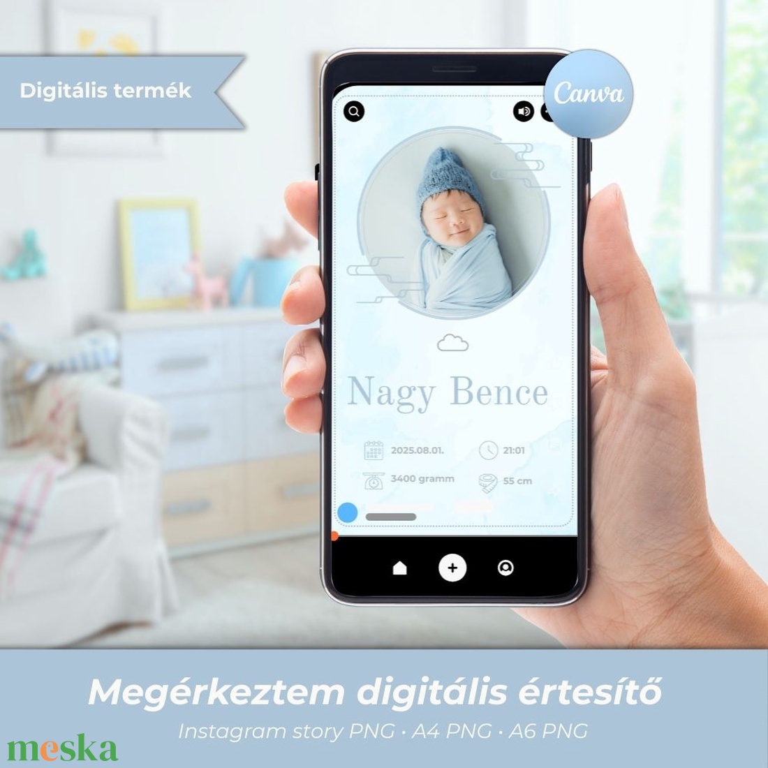 Digitális bababejelentő kártya - Calm Horizon - Amae Visuals - művészet - grafika & illusztráció - digitális - Meska.hu