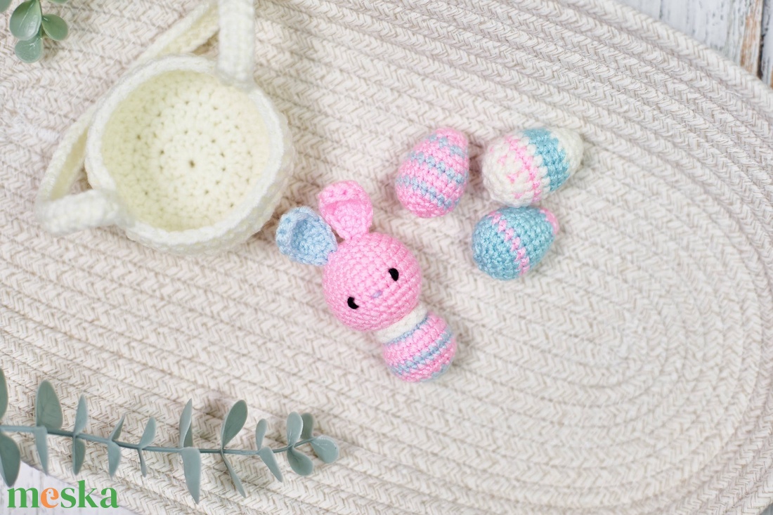  Húsvéti csomag: horgolt nyuszi tojásokkal kosárkában (limitált) - játék & sport - plüssállat & játékfigura - nyuszi - Meska.hu