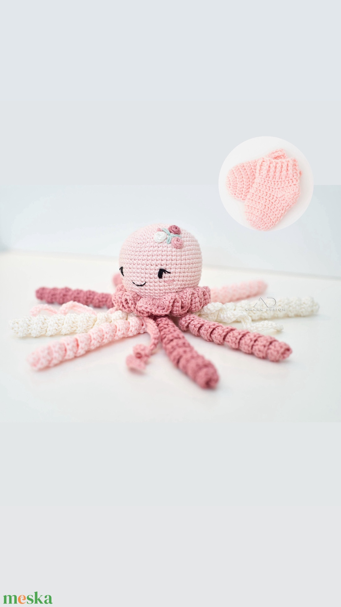 Horgolt KÖZEPES polip virághímzéssel  - akár babazoknival - játék & sport - babalátogató ajándékcsomag - Meska.hu