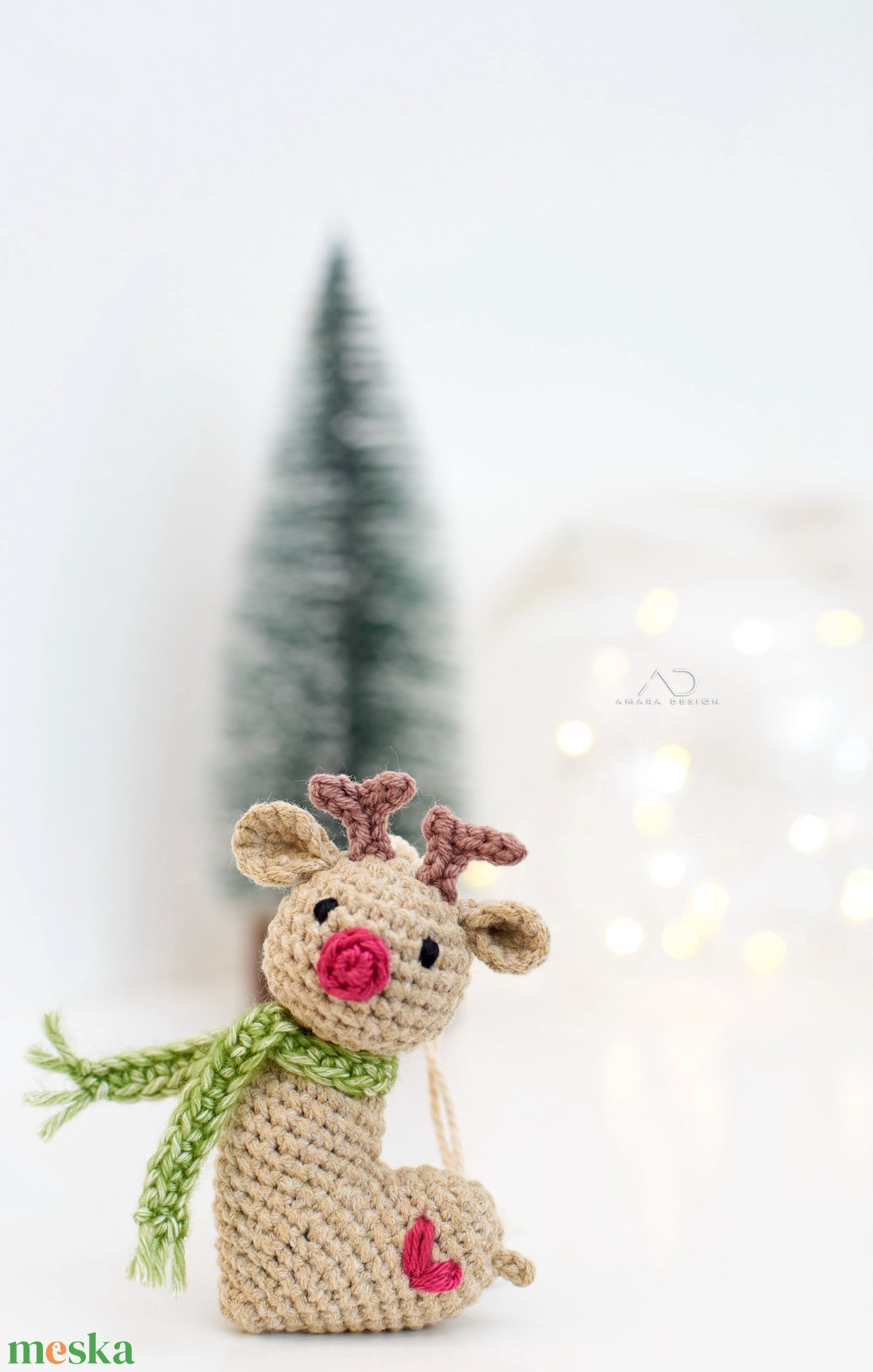 ZsebAmara - Horgolt szív-rénszarvas, karácsonyi dísz  - karácsony - karácsonyi lakásdekoráció - karácsonyfadíszek - Meska.hu