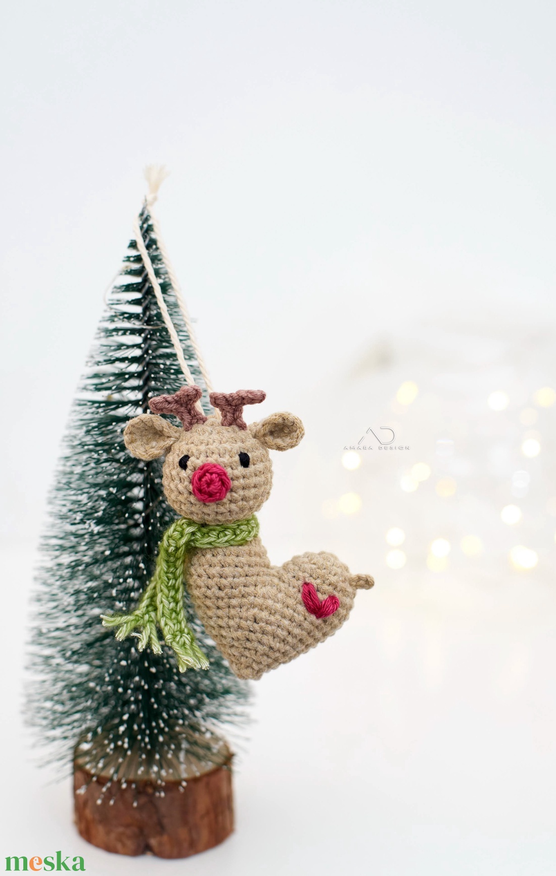 ZsebAmara - Horgolt szív-rénszarvas, karácsonyi dísz  - karácsony - karácsonyi lakásdekoráció - karácsonyfadíszek - Meska.hu