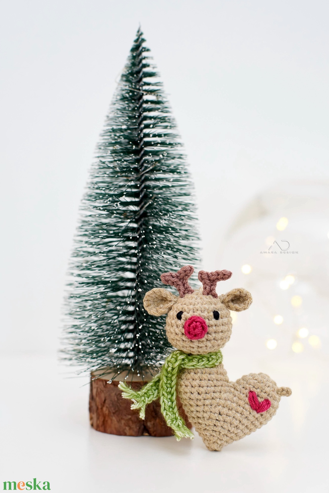 ZsebAmara - Horgolt szív-rénszarvas, karácsonyi dísz  - karácsony - karácsonyi lakásdekoráció - karácsonyfadíszek - Meska.hu