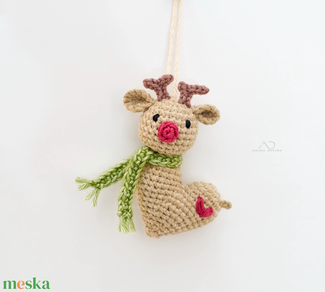 ZsebAmara - Horgolt szív-rénszarvas, karácsonyi dísz  - karácsony - karácsonyi lakásdekoráció - karácsonyfadíszek - Meska.hu