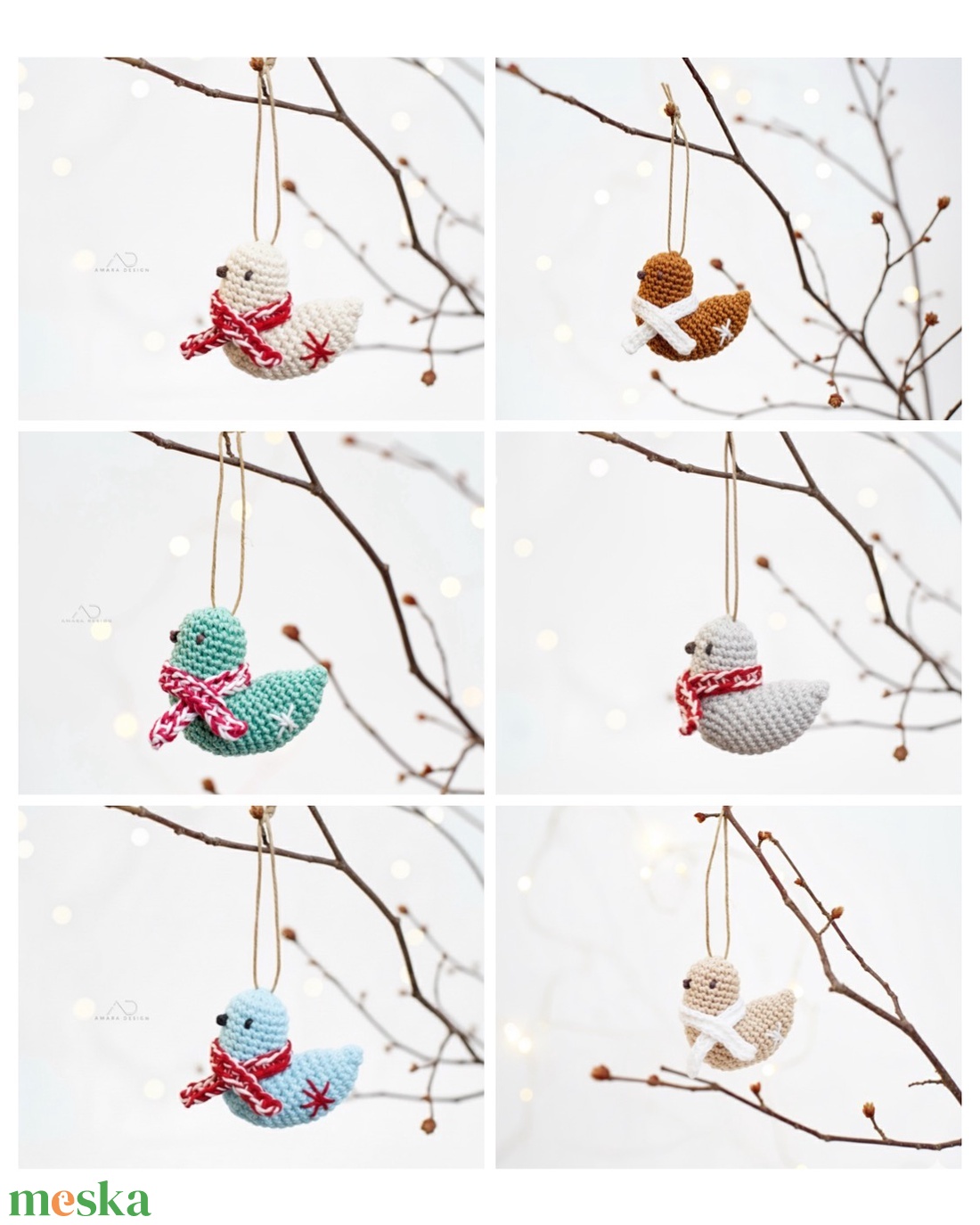 Horgolt karácsonyi madárka, karácsonyfadísz 1 db - karácsony - karácsonyi lakásdekoráció - karácsonyfadíszek - Meska.hu