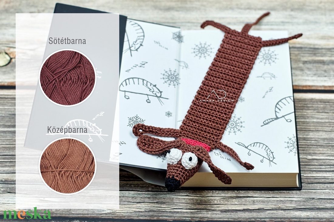 Horgolt könyvjelző, TACSKÓ - barna  - könyv & zene - könyvjelző - Meska.hu