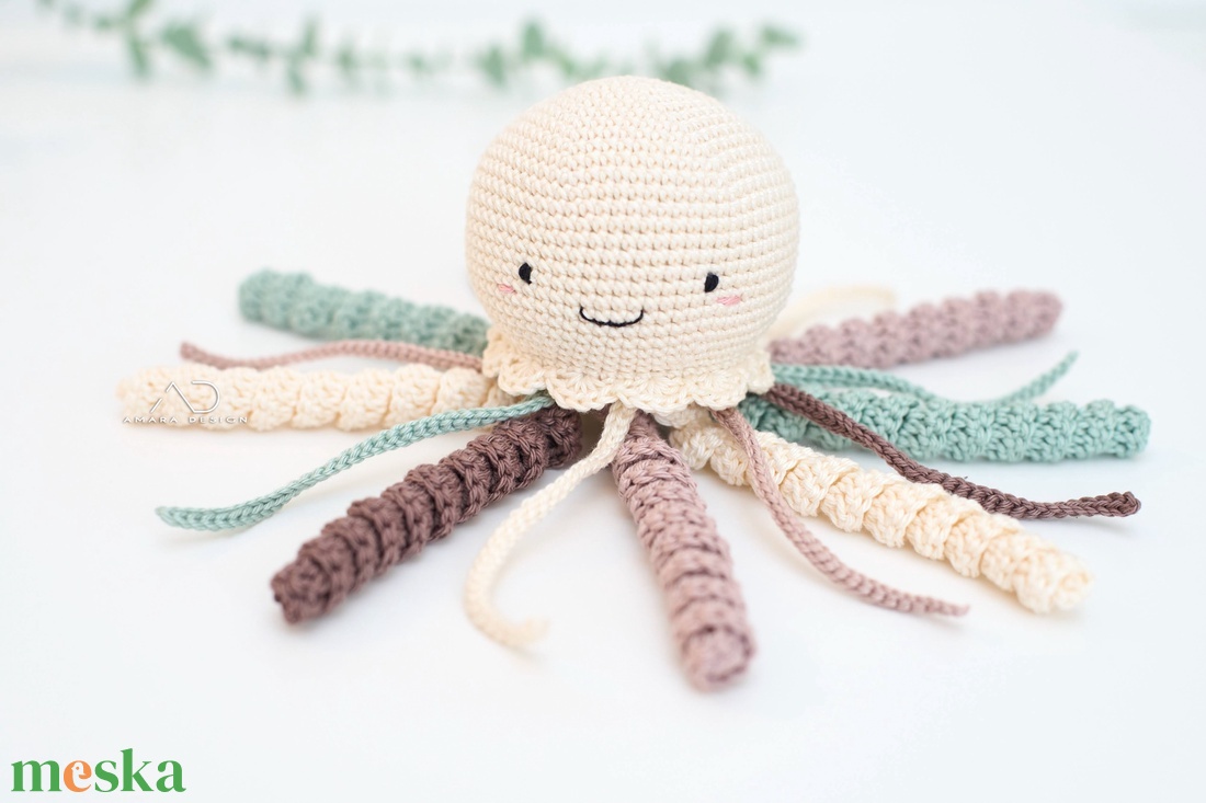 Horgolt NAGY krém polip  - baba - mama - babalátogató ajándékcsomag - Meska.hu
