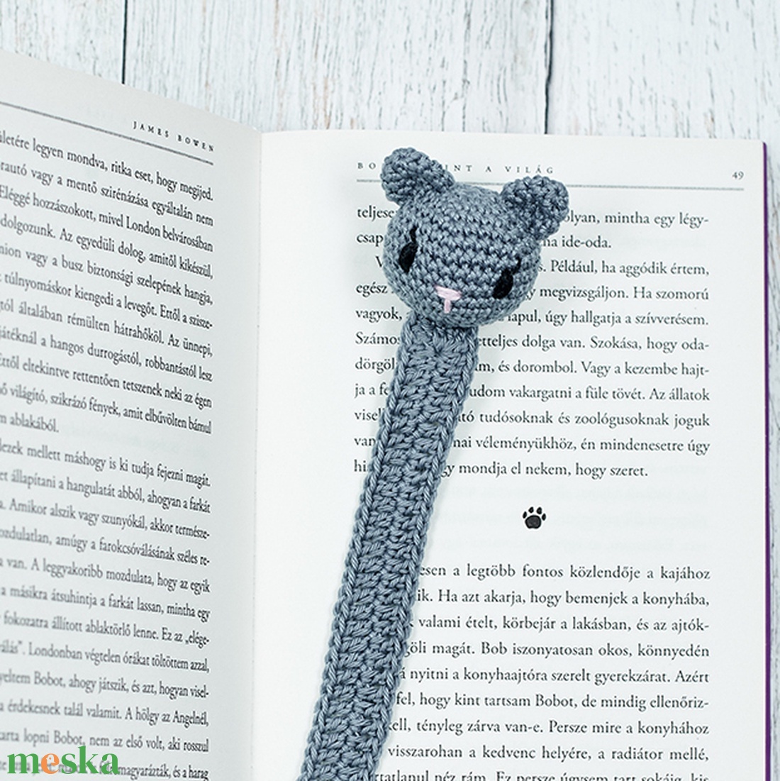 Horgolt könyvjelző - CICA - könyv & zene - könyvjelző - Meska.hu
