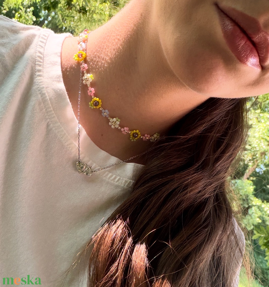 Napraforgó rét choker - ékszer - nyaklánc - gyöngyös nyaklánc - Meska.hu