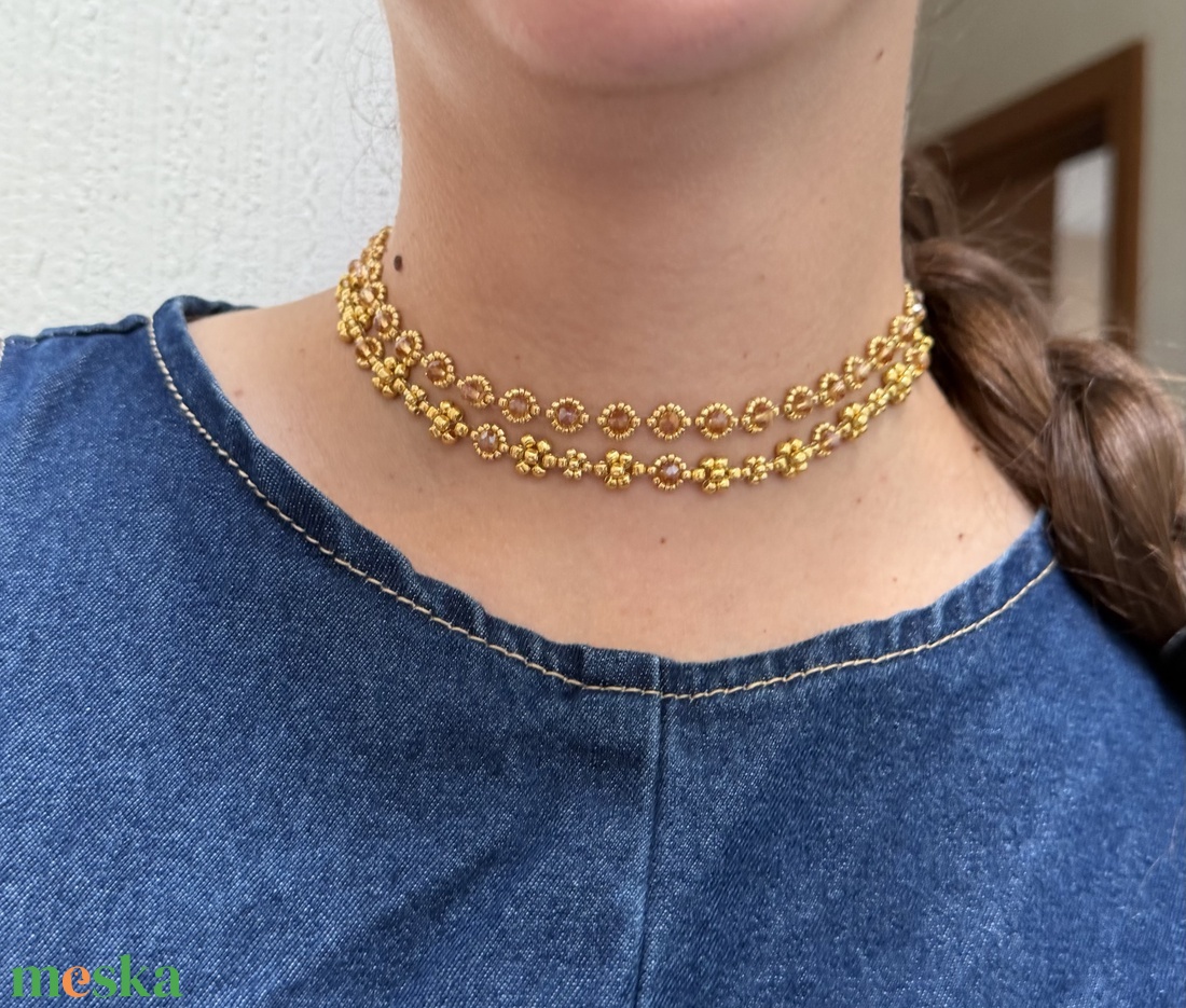Arany ragyogás � Kézzel készített gyöngy choker nyaklánc szett - ékszer - nyaklánc - gyöngyös nyaklánc - Meska.hu