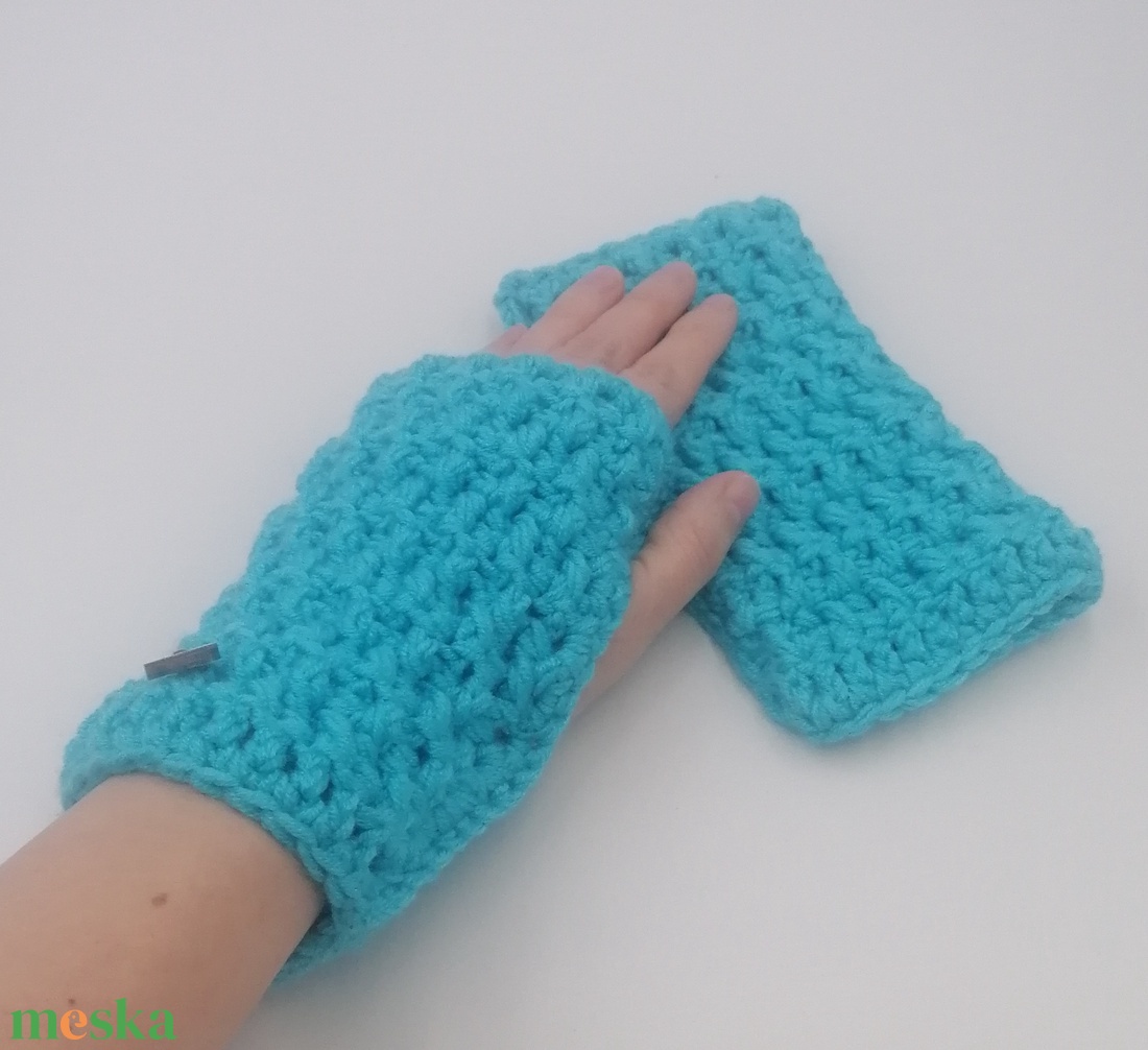 Türkiz színű kesztyű - ruha & divat - sál, sapka, kendő - kesztyű - Meska.hu
