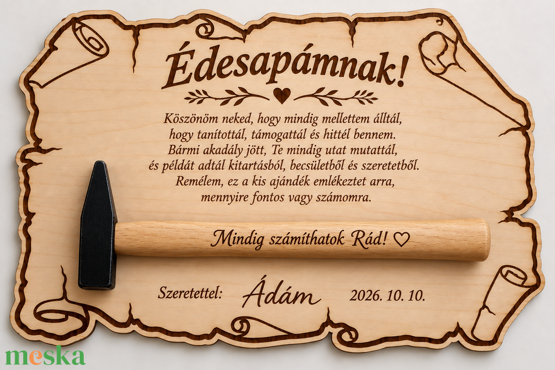 Gravírozott fa ajándék Édesapának � kalapáccsal - esküvő - emlék & ajándék - szülőköszöntő ajándék - Meska.hu