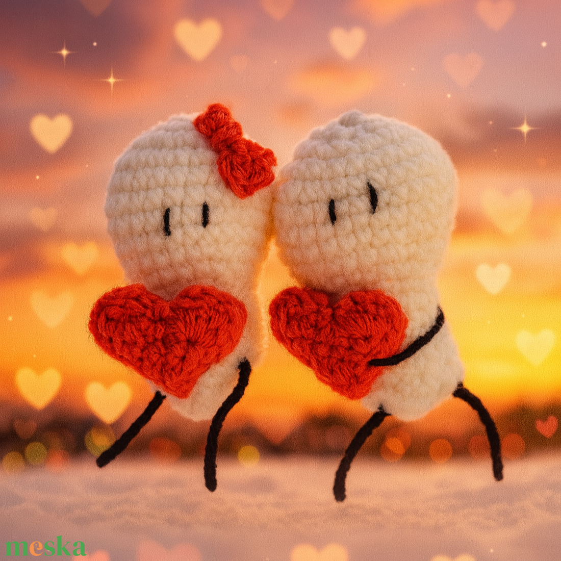 horgolt Bigli és Migli szerelmes pár - otthon & életmód - dekoráció - asztal és polc dekoráció - asztaldísz - Meska.hu