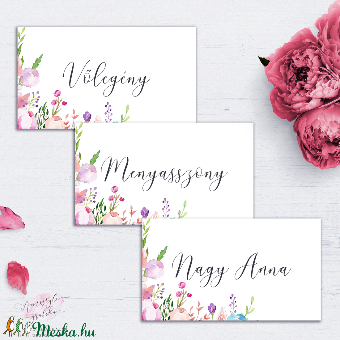 Akvarell Virágos Ültetőkártya, Kézzel Festett Grafika, Esküvői Ültetőkártyák, Névtábla, Esküvői Dekor, Vintage Esküvő -  - Meska.hu