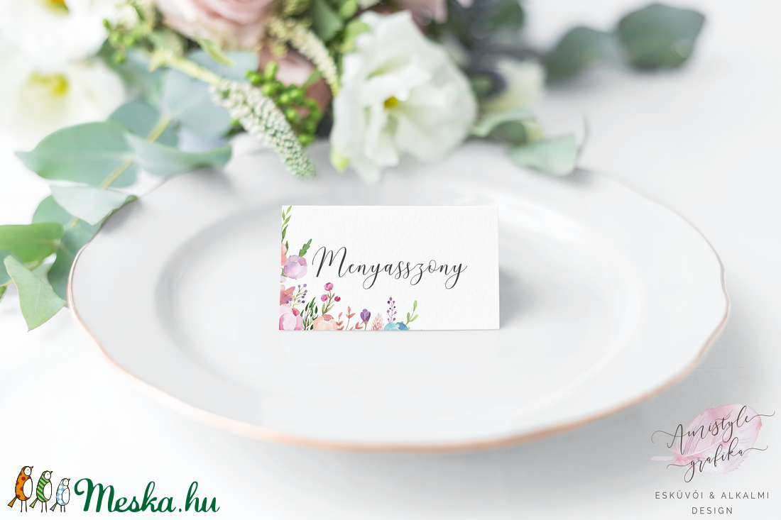 Akvarell Virágos Ültetőkártya, Kézzel Festett Grafika, Esküvői Ültetőkártyák, Névtábla, Esküvői Dekor, Vintage Esküvő -  - Meska.hu
