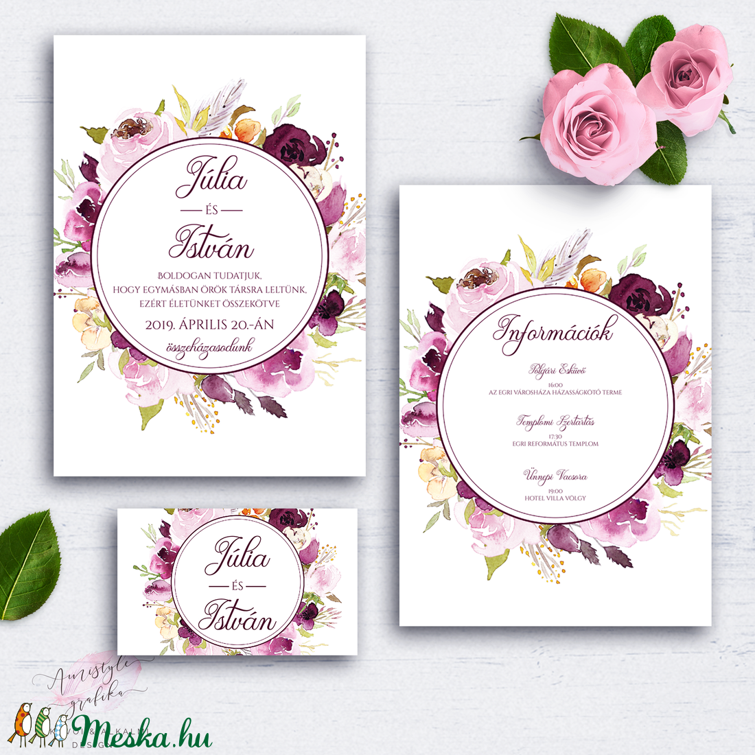 Esküvői Meghívó Készlet, Bordó Burgundy Virágos, Elegáns Esküvői Meghívó Lap, Kézzel Festett Esküvői Grafika, Rusztikus -  - Meska.hu