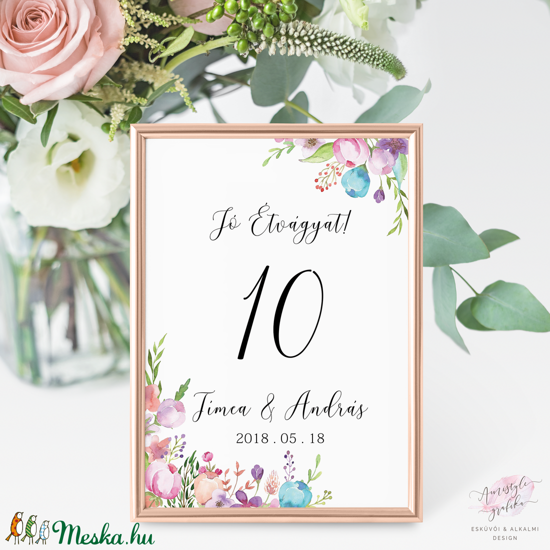 Esküvői Asztalszám, Kézzel Festett Grafika, Esküvői Dekoráció, Asztali Dekor, Vintage Esküvő, Esküvői Lap, Akvarell  -  - Meska.hu