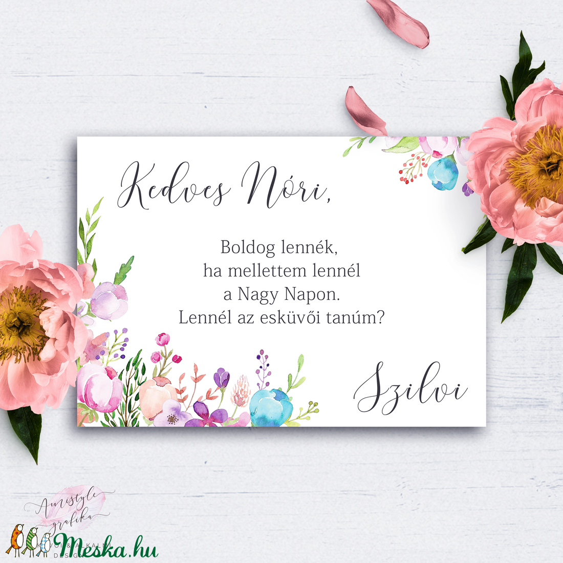 Tanú Felkérő Kártya, Kézzel Festett Grafika, Felkérő Lap, Esküvői Képeslap, Vintage Esküvő, Menu Lap, Akvarell  -  - Meska.hu