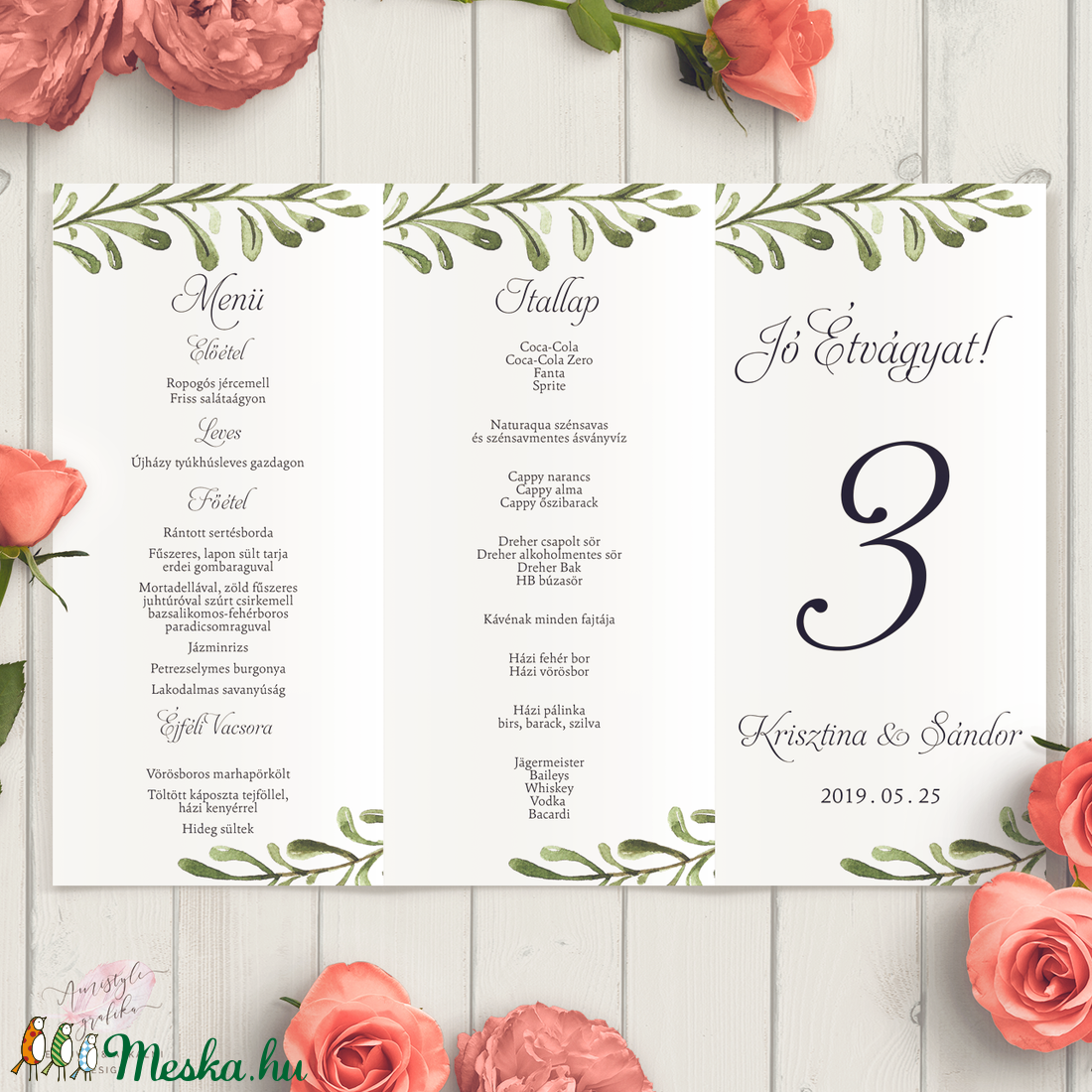 Esküvői Menükártya, Rusztikus Esküvői Asztalszám, Esküvői Dekor, Greenery Esküvői Lap, Háromszög Menü, Natúr Itallap -  - Meska.hu