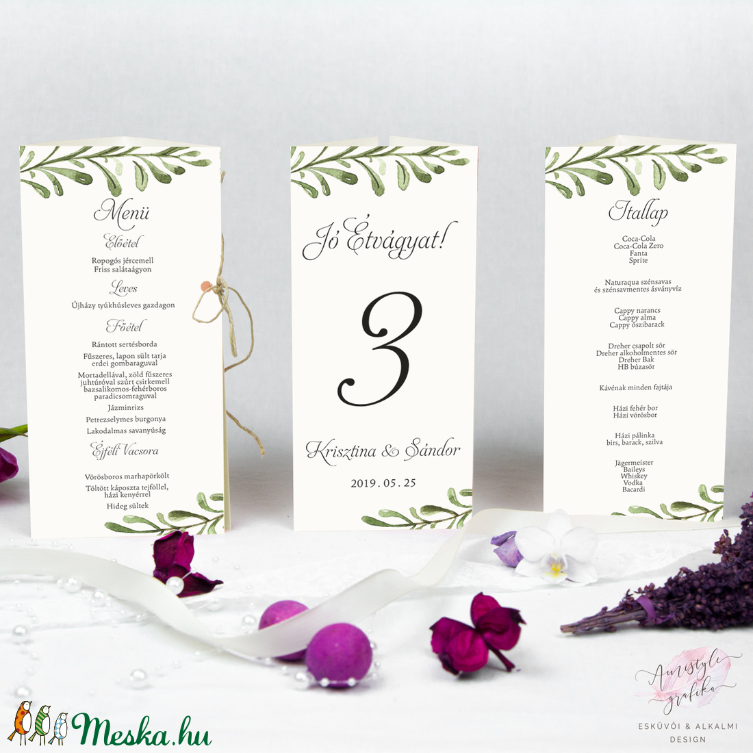 Esküvői Menükártya, Rusztikus Esküvői Asztalszám, Esküvői Dekor, Greenery Esküvői Lap, Háromszög Menü, Natúr Itallap -  - Meska.hu