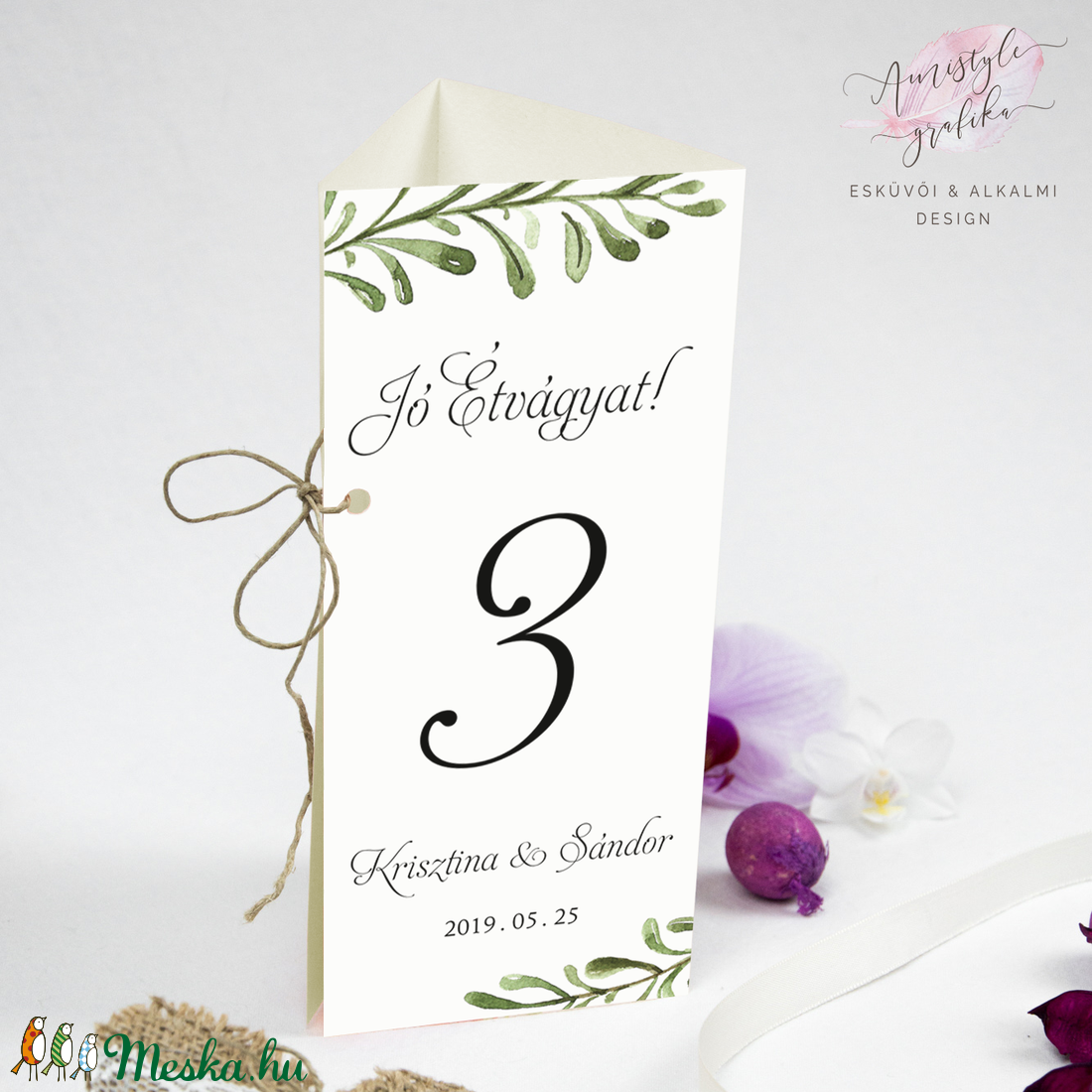 Esküvői Menükártya, Rusztikus Esküvői Asztalszám, Esküvői Dekor, Greenery Esküvői Lap, Háromszög Menü, Natúr Itallap -  - Meska.hu