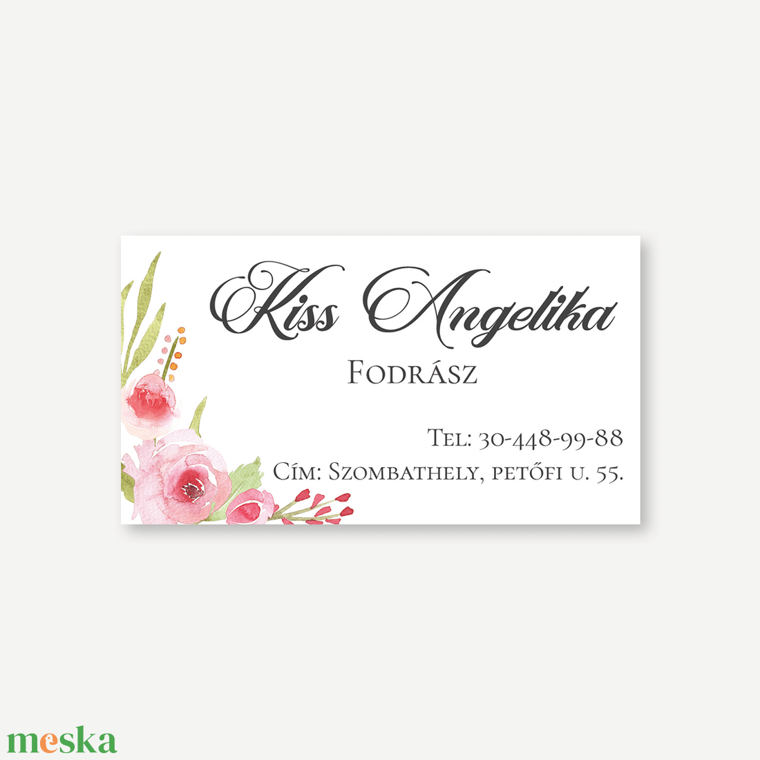 Roses névjegykártya  elegáns egyoldalas, akvarell rózsás design - otthon & életmód - papír, írószer - névjegykártya - Meska.hu