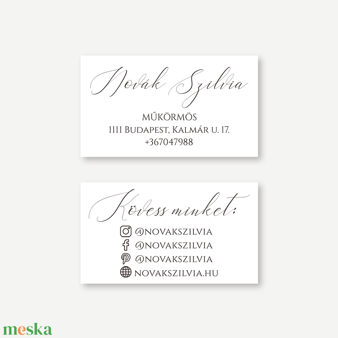 Pure White névjegykártya  kétoldalas minimalista design, elegáns kalligrafikus stílusban - otthon & életmód - papír, írószer - névjegykártya - Meska.hu