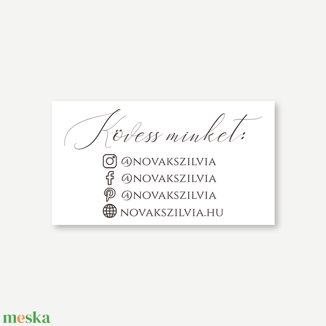 Pure White névjegykártya  kétoldalas minimalista design, elegáns kalligrafikus stílusban - otthon & életmód - papír, írószer - névjegykártya - Meska.hu
