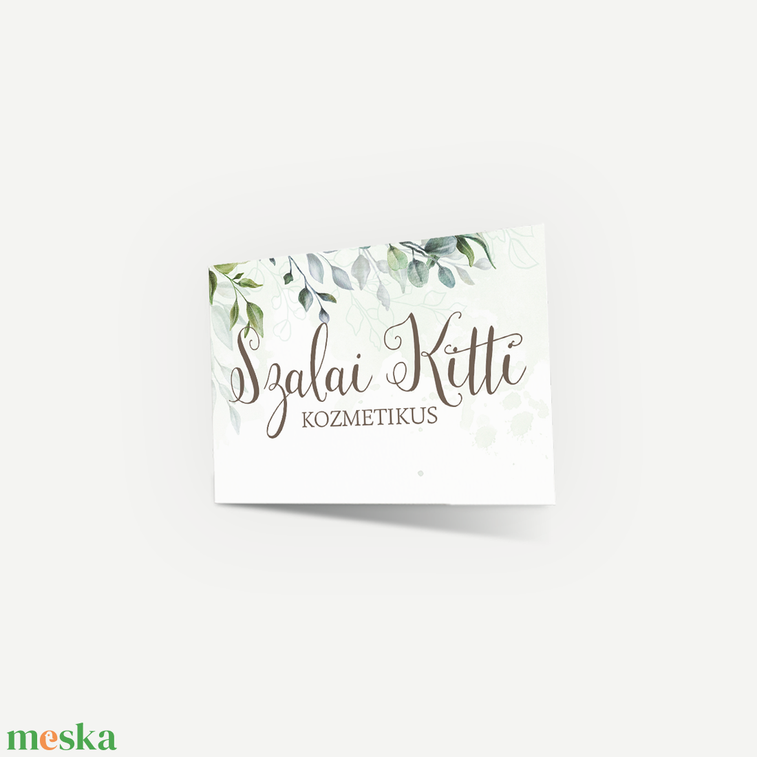 Boho Greenery hajtott négyoldalas névjegy- és időpontkártya  zöldleveles, akvarell design - otthon & életmód - papír, írószer - névjegykártya - Meska.hu