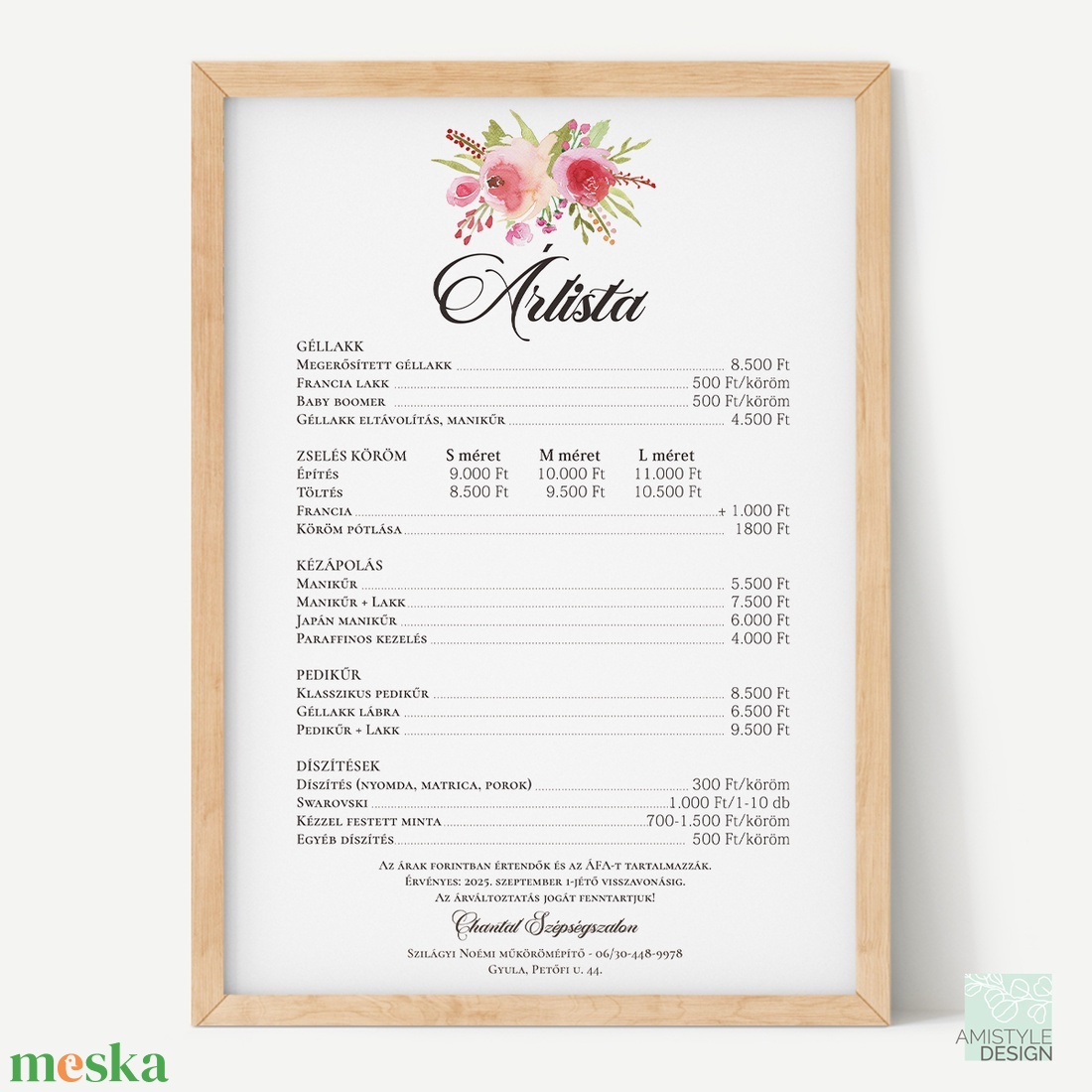 Árlista, ártábla - Roses  elegáns akvarell falidekor szalonoknak és üzleteknek (A5, A4, A3, 30x40, 20x30, 15x20) - otthon & életmód - dekoráció - kép & falikép - poszter - Meska.hu